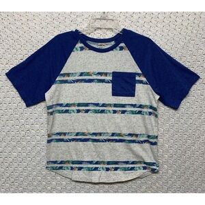 Carbon T Shirt Men's Sz M Blue/Grey Hawaiian Print Pocket  Crew Neck Short Sleev